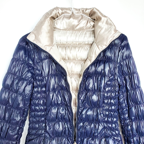 Reversible Laundry by Shelli Segal Navy Blue/White Silver Puffer Jacket - Picture 9 of 12